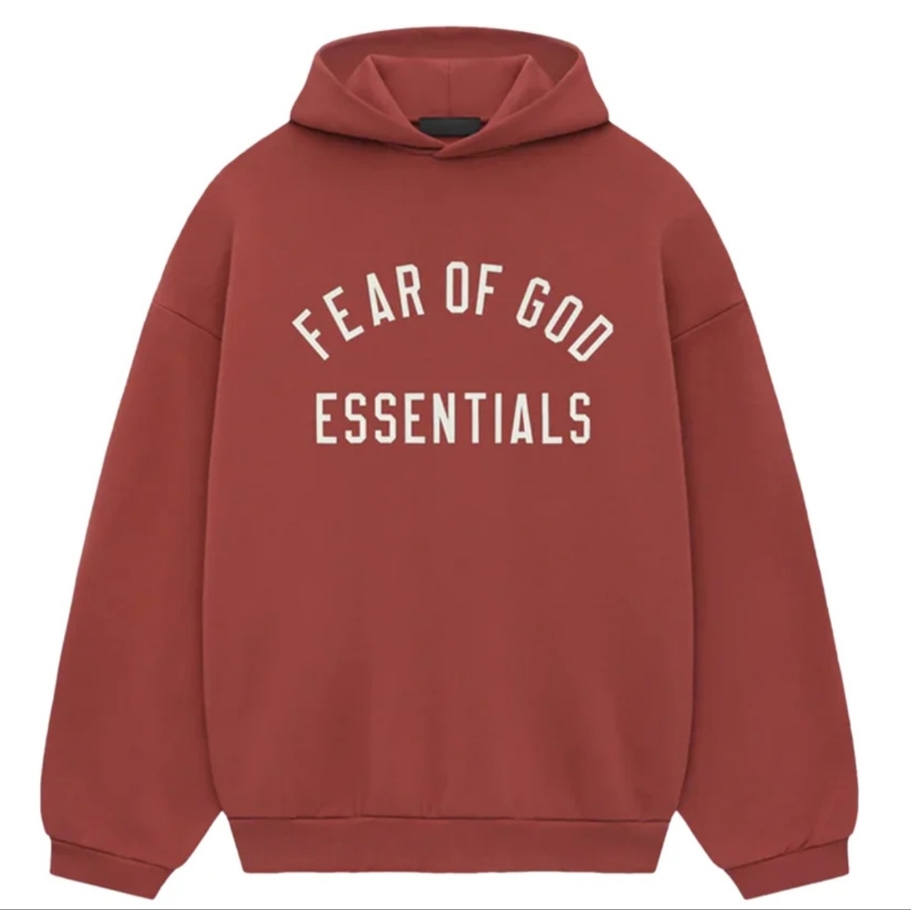 Fear of God Essentials Authentic Oversized Fleece Hoodie Crimson Size 2XL